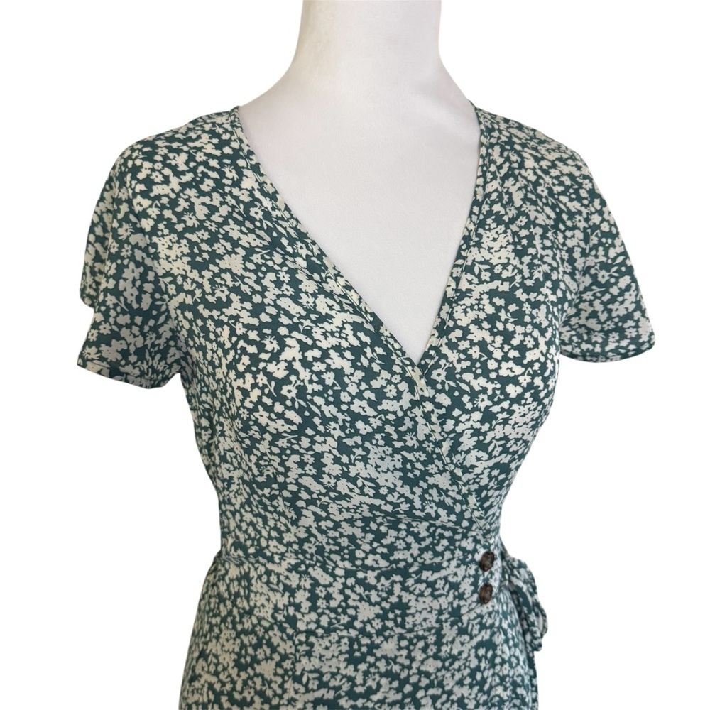 Sienna Sky Green & White Floral Faux Wrap Midi Dress XS - Picture 3 of 13